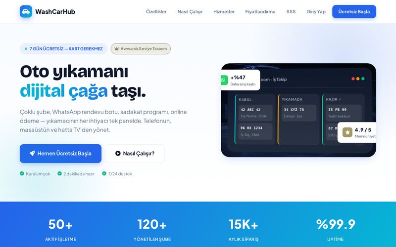 WashCarHub — live product screenshot